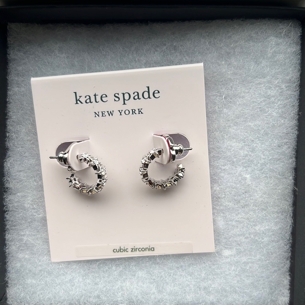 Kate Spade Star Huggie Cubic Zirconium Silver Plated Earrings - Picture 3 of 5